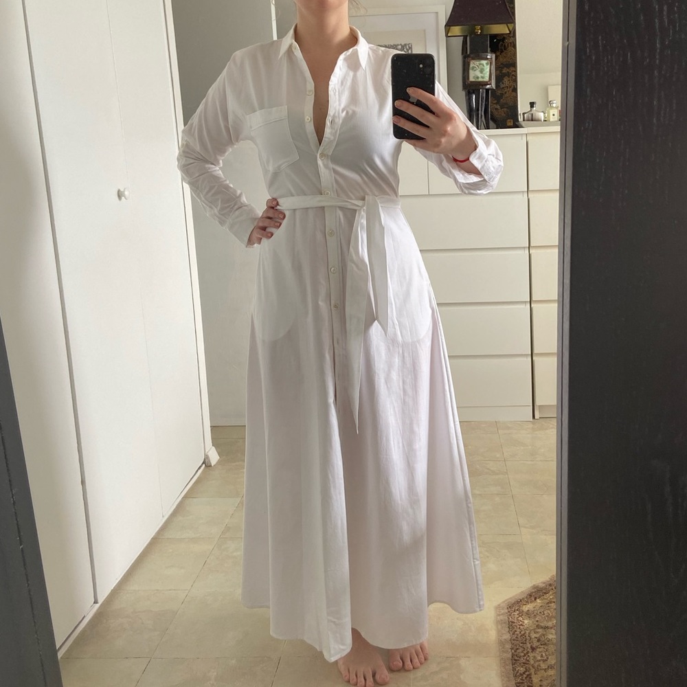 NEW sexy White shirt dress size 2 theory belted long sleeve button up style - Picture 2 of 11